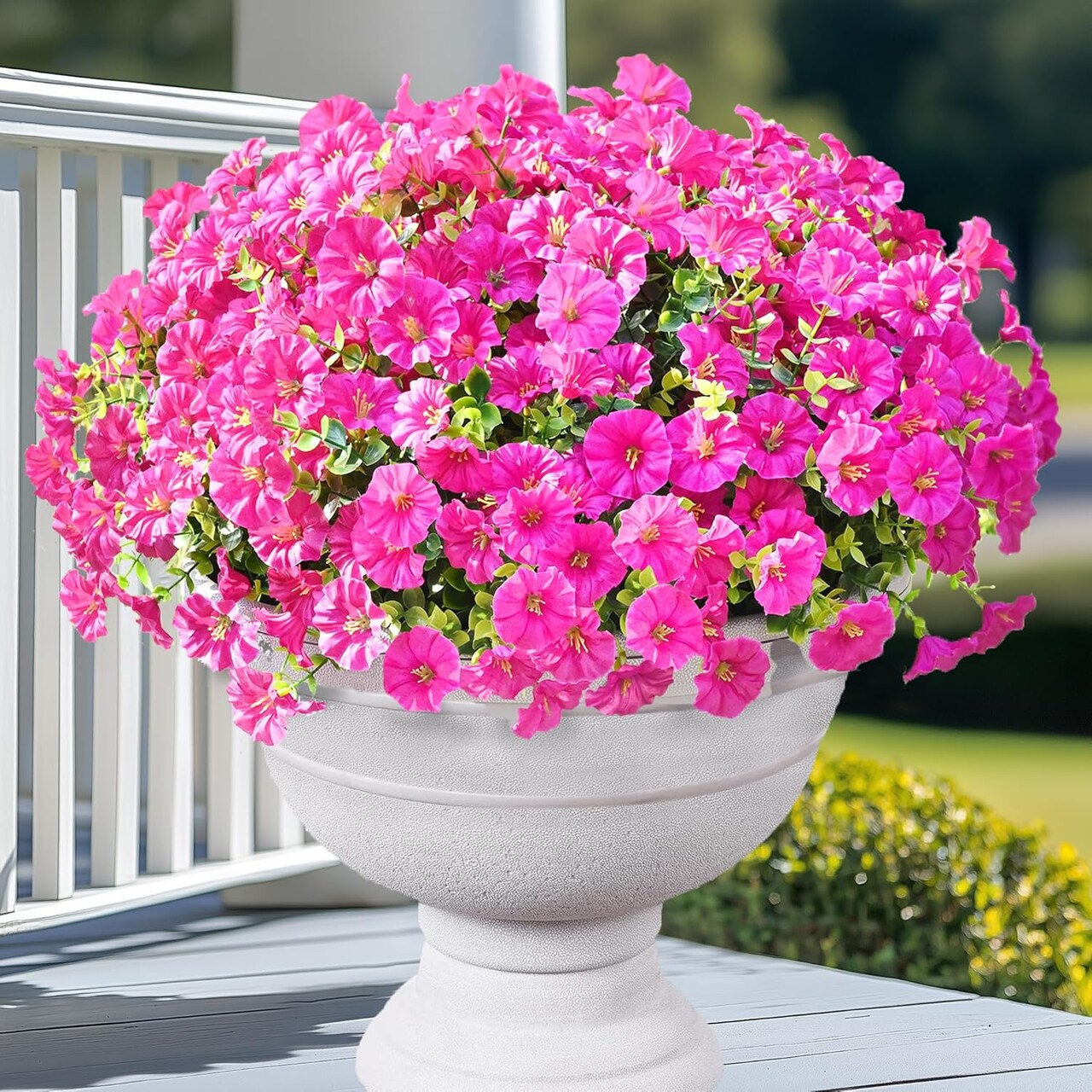 Artificial Flowers for Outdoors, 14 Bundles Fake Outdoor Flowers, UV Resistant Artificial Plants & Flowers for Decoration, Fuchsia Realistic Morning Glory for Outdoor Porch Garden Decoration